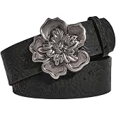 SHENHE Women's Western Cowgirl Belt Floral Vintage Leather Buckle Waist | Country Outfits,Engraved Embossed Pattern Along The Strap,Oval Metal Buckle