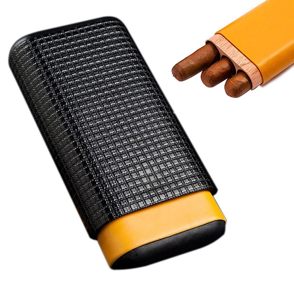 ENJOY-UNIQUE Cigar Cigarette Cases, Leather Travel Cigar Tube Case, Cedar Wood Mini Humidor Box Holder for Men