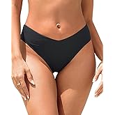 Tempt Me Women Mid Waist Bikini Bottoms - V Cut Front Swim Bottoms High Cut Cheeky Bathing Suit Bottoms Brazilian Swimsuits