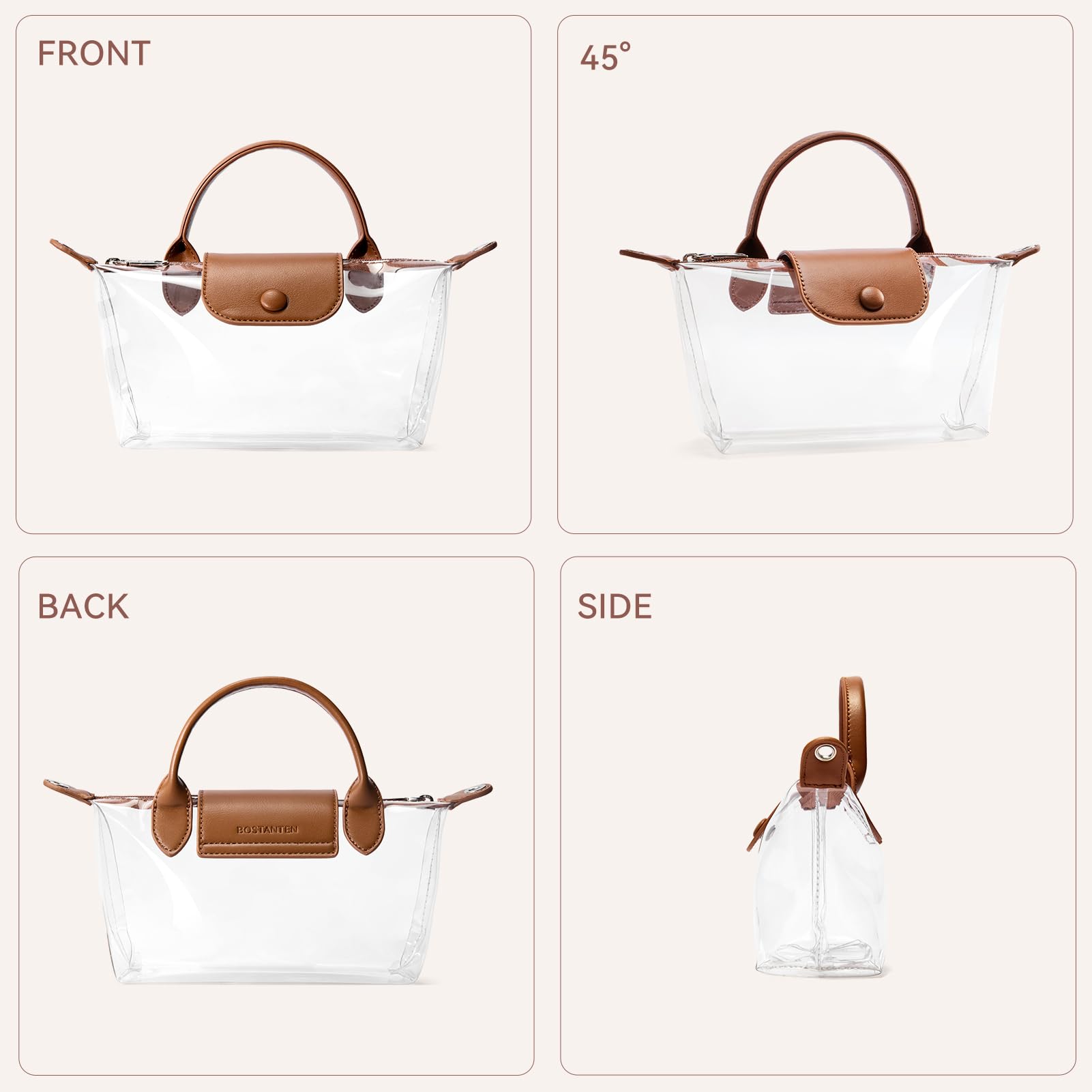 BOSTANTEN Clear Bag for Stadium Approved Small Crossbody Purse Handbags for Concerts Sports Events