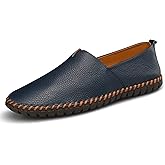 LUODENGLANG Men's Genuine Leather Loafer Shoes Slip On Soft Breathable Handmade Stitching Fashion Casual Shoes Lightweight Driving Dress Shoe