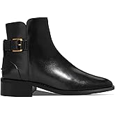 Coutgo Womens Ankle Boots Low Heel Chunky Stacked Pointed Toe Booties Buckle Strap Western Shoes
