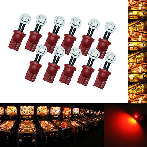 PA 10PCS #555 T10 1SMD LED Wedge Pinball Machine Light Side View Bulb Red-6.3V
