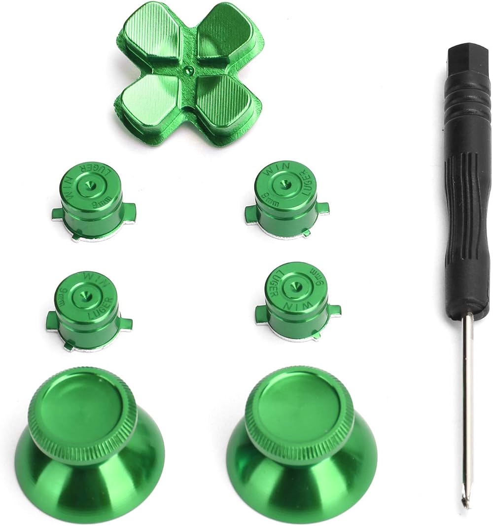 Zunate 7PCS Aluminum Alloy Buttons Set Thumbstick Grips for PS4 Controller Green