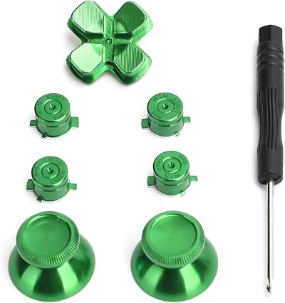 Zunate 7PCS Aluminum Alloy Buttons Set Thumbstick Grips for PS4 Controller Green
