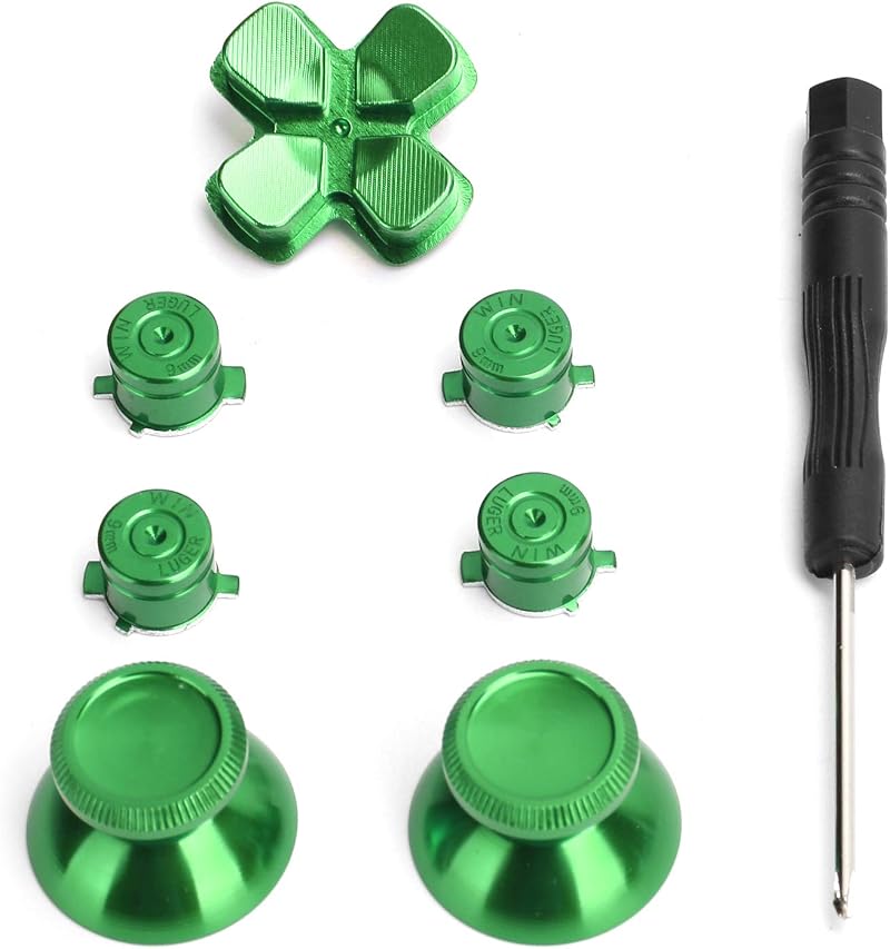 Zunate 7PCS Aluminum Alloy Buttons Set Thumbstick Grips for PS4 Controller Green