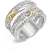 Myshiwu 12mm Wide Band Ring for Women Twisted Cable Wire Designer Two-tone Ring Fashion Brand Jewelry Gift