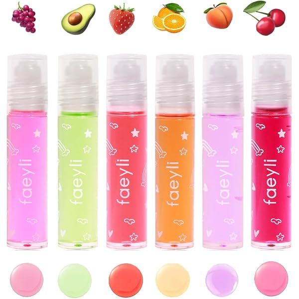 Gireatick 6er Set Lippenöl Mit Roll-On-Ball – Fruchtige Aromen, Feuchtigkeitsspendend, Transparent