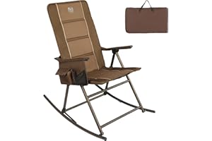 TIMBER RIDGE Folding Rocking Camping Chair, Padded High Back Outdoor Rocking Chair with Side Pocket, Portable Rocker Lawn Chairs for Adults, Heavy Duty Supports 300 LBS, Brown-1 Pack
