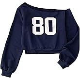 SHENHE Girl's Off The Shoulder Sweatshirt Number Print Graphic Jersey Sweatshirt Preppy Crop Tops