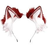 Focupaja Animal Cosplay Ears Hairband Handmade Faux Plush Cat Fox Wolf Dog Ears