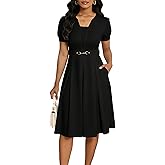 Elainone Short Sleeve Fit and Flare Dress for Women with Pockets A Line Casual Church Wedding Guest Semi Formal Work Dresses