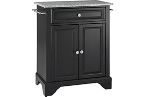 Crosley Furniture Lafayette Granite Top Small Portable Rolling Kitchen Island Storage Cart, Microwave Stand, Black