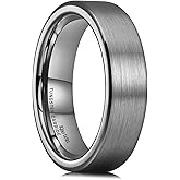 King Will 6mm 8mm Tungsten Wedding Rings for Men Black/Silver/Gunmetal Plated Pipe Cut Brushed Men's Wedding Band Gifts for Him Size 7-14 Comfort Fit