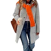 Ru Sweet Women's Color Block Striped Hooded Cardigan Sweaters Button Down Long Coat Jackets with Pockets