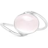 Koral Jewelry Oval Rose Quartz Delicate Ring 925 Sterling Silver Ethnic Vintage Tribal Gipsy Boho Look