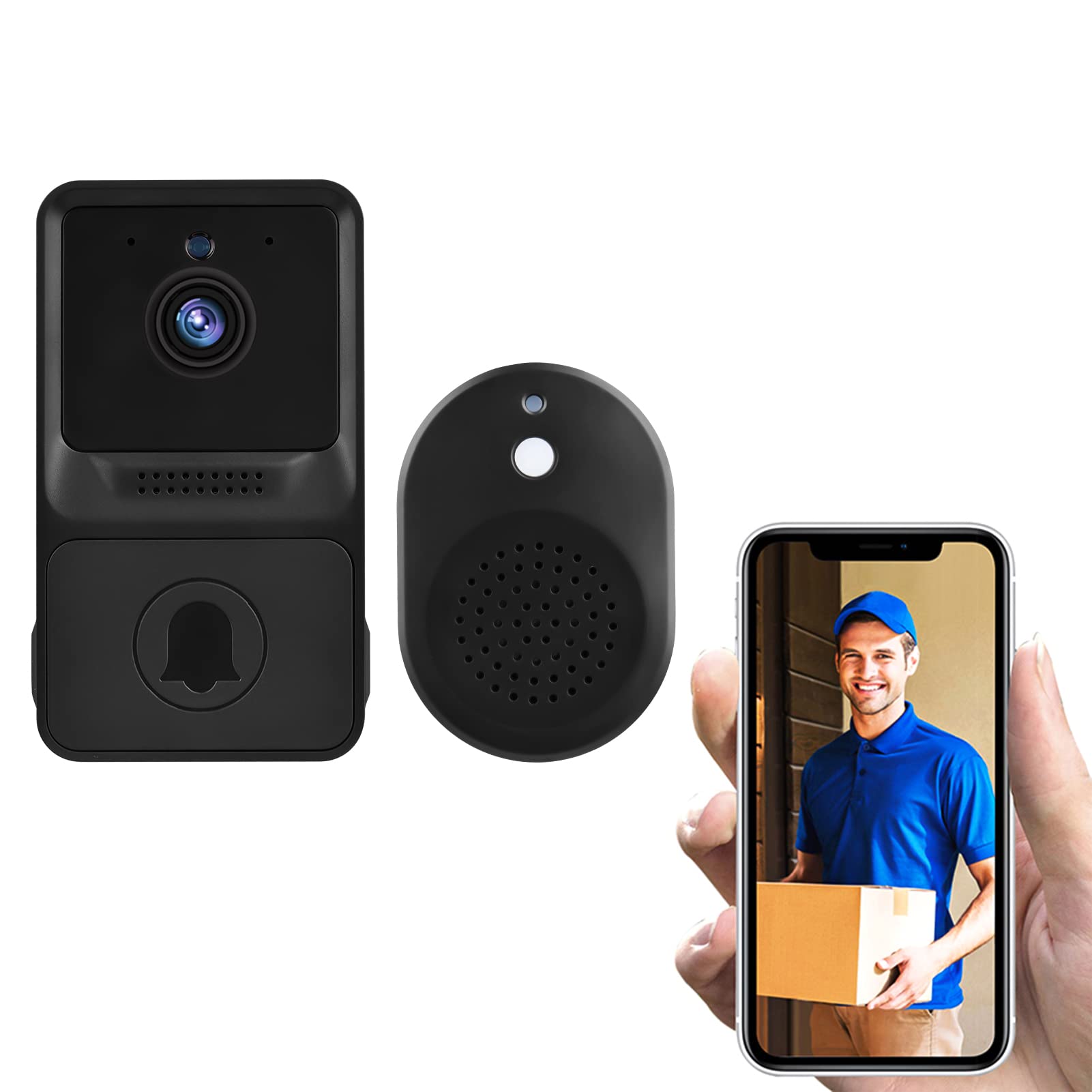 Irishom Wireless Video Doorbell Camera with Chime, 1080P HD Visual Smart Security Doorbell with IR Night Vision 2-Way Audio Support Cloud Storage, Real-Time Monitoring