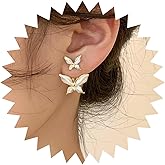Allereyae Vintage Butterfly Ear Jacket Earrings Butterfly Jacket Earrings Butterfly Ear Climber Earrings Front Back Pearl Earrings for Women