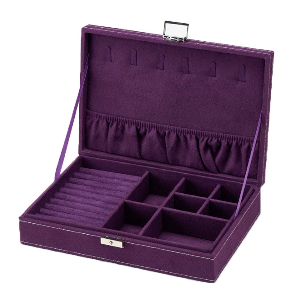 AUGUT Coqlycot Jewellery Box Organiser with Lock for Necklace Earrings Bracelets Rings,Suede Leather Jewelry Storage Case with Necklace Hangers Compartment (Purple)