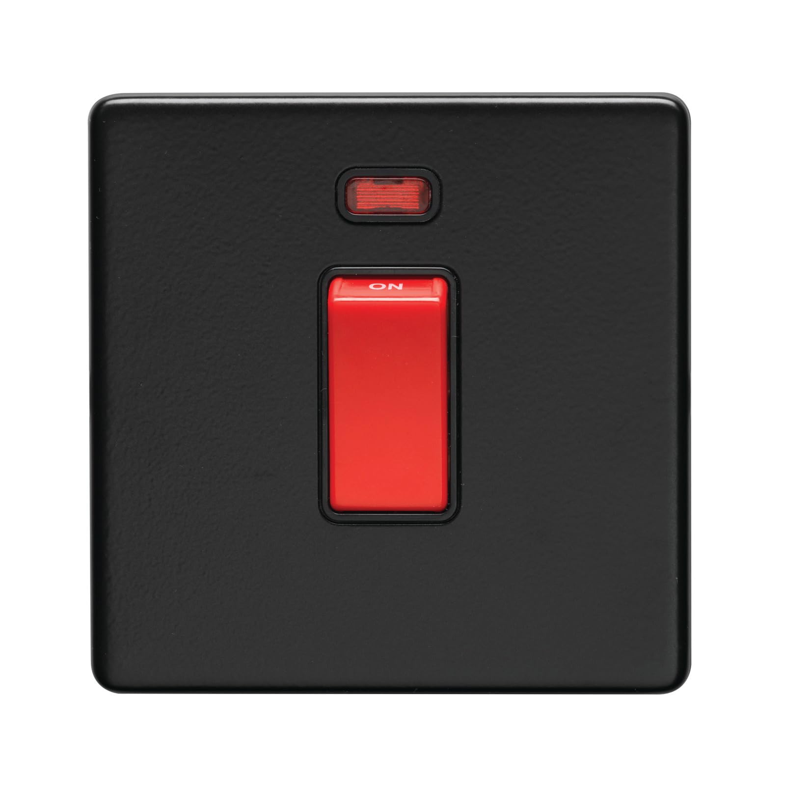 1 Gang 45Amp Dp Switch With Neon Flat Concealed Matt Black Plate Red Rocker — image 1