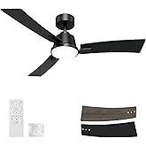 52 Inch Ceiling Fans with Lights,Low Profile Ceiling Fan,Modern Flush Mount,Reversible 6 Speeds,3CCT Dimmable Noiseless Black Ceiling Fans for Living Room,Bedroom and Patio,ETL Listed