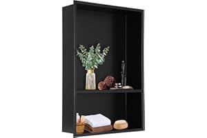 Vikua Stainless Steel Shower Niche Insert No Tile Needed,2-Tier Recessed Niche for Shower Wall Bathroom Storage 12"×18",Matte Black