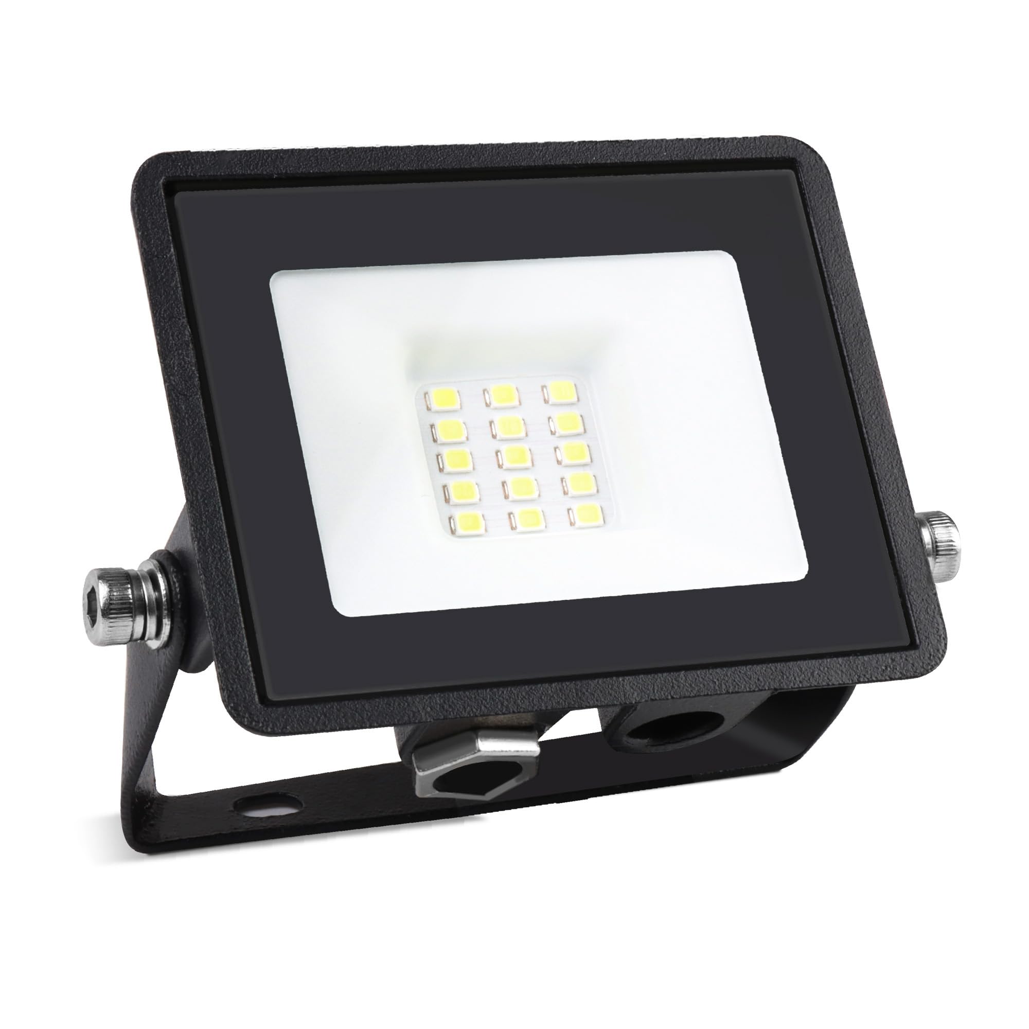 Bright Source LED Floodlight, IP65, 10W, 1010lm, 120° Beam Angle, 6500K Daylight White, Black, with Adjustable Tilt Mounting Bracket & 1m Lead Wire