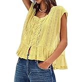 TUWIXIUW Women Pleated Crop Tank Tops Sleeveless Bow Tie Babydoll Peplum Shirt Going Out Blouse Loose Summer Vacation Vest