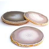 SISAMN Agate Coasters Set of 4 3-4'',Crystal Geode Stone Coasters with Rubber Bumpers,Agate Slices for for Drink Home Decor, Coffee Table, Bar Accessories,Birthday Gift