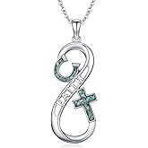 MEDWISE Lucky Infinity Cross Horseshoe Necklace for Women S925 Sterling Silver Faith Horseshoe Faith Pendant with Turquoise Good Luck Charm Jewelry for Horse Lover Mother Wife Birthday Christmas Gifts