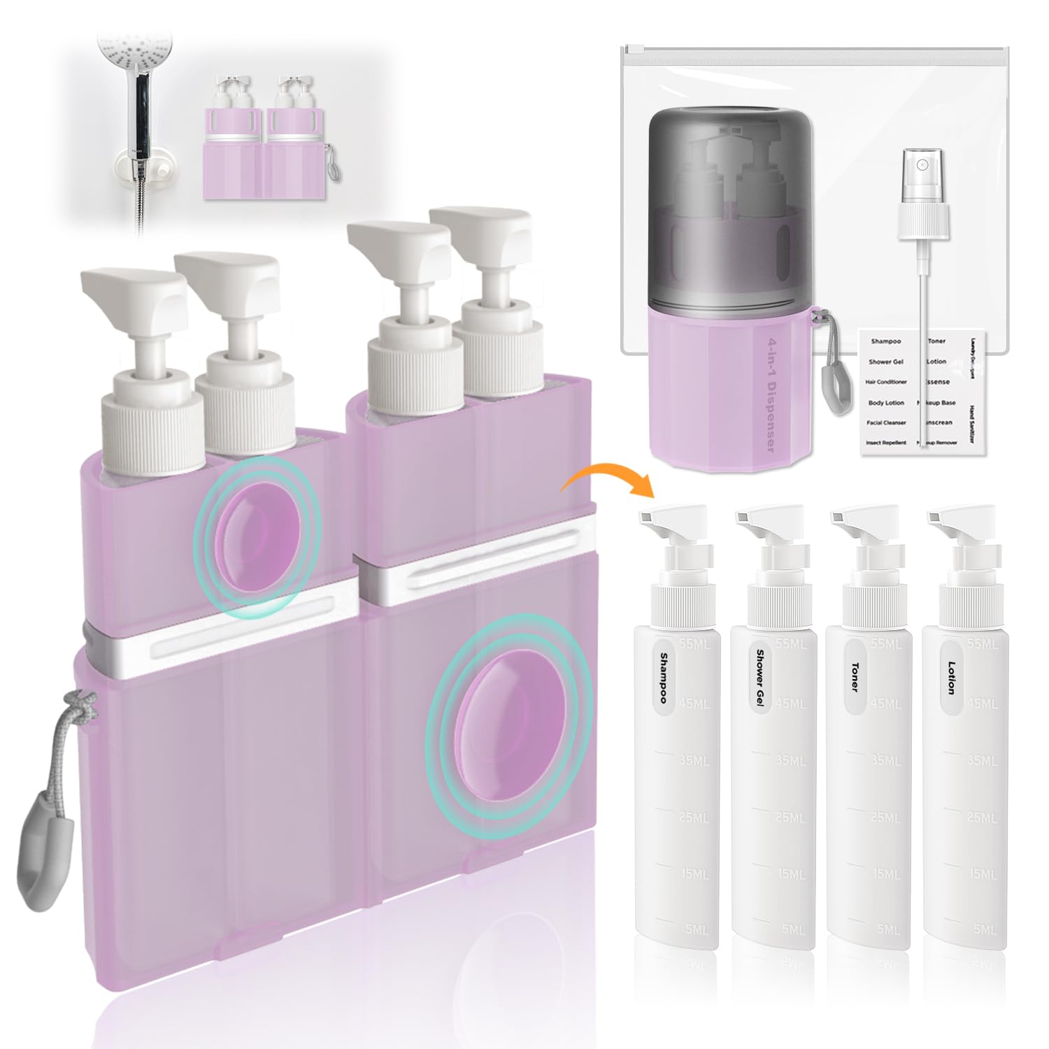 Photo 1 of VOGOGE Travel Bottles for Toiletries, TSA Approved Travel Shampoo and conditioner Bottles with Suction Cups, Pink