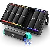 Weekly Pill Organizer 2 Times a Day, KOVIUU Large Travel Pill Box 7 Day, Am Pm Twice Daily Pill Case with Rotatable Handle, Week Pill Holder Container for Vitamin Medicine Supplement Fish Oil, Black
