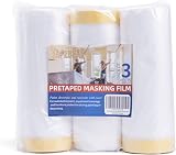 TAPEBEAR Pre-Taped Masking Film 55W x 30Yds 3 Rolls Automotive Paint Mask Film