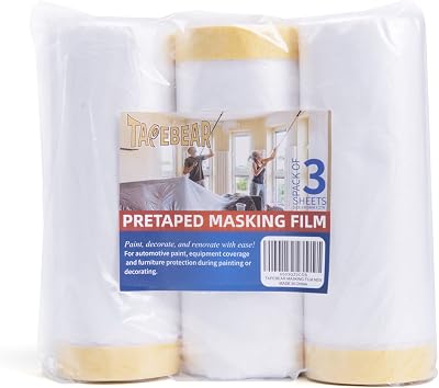 TAPEBEAR Pre-Taped Masking Film 55W x 30Yds 3 Rolls Automotive Paint Mask Film
