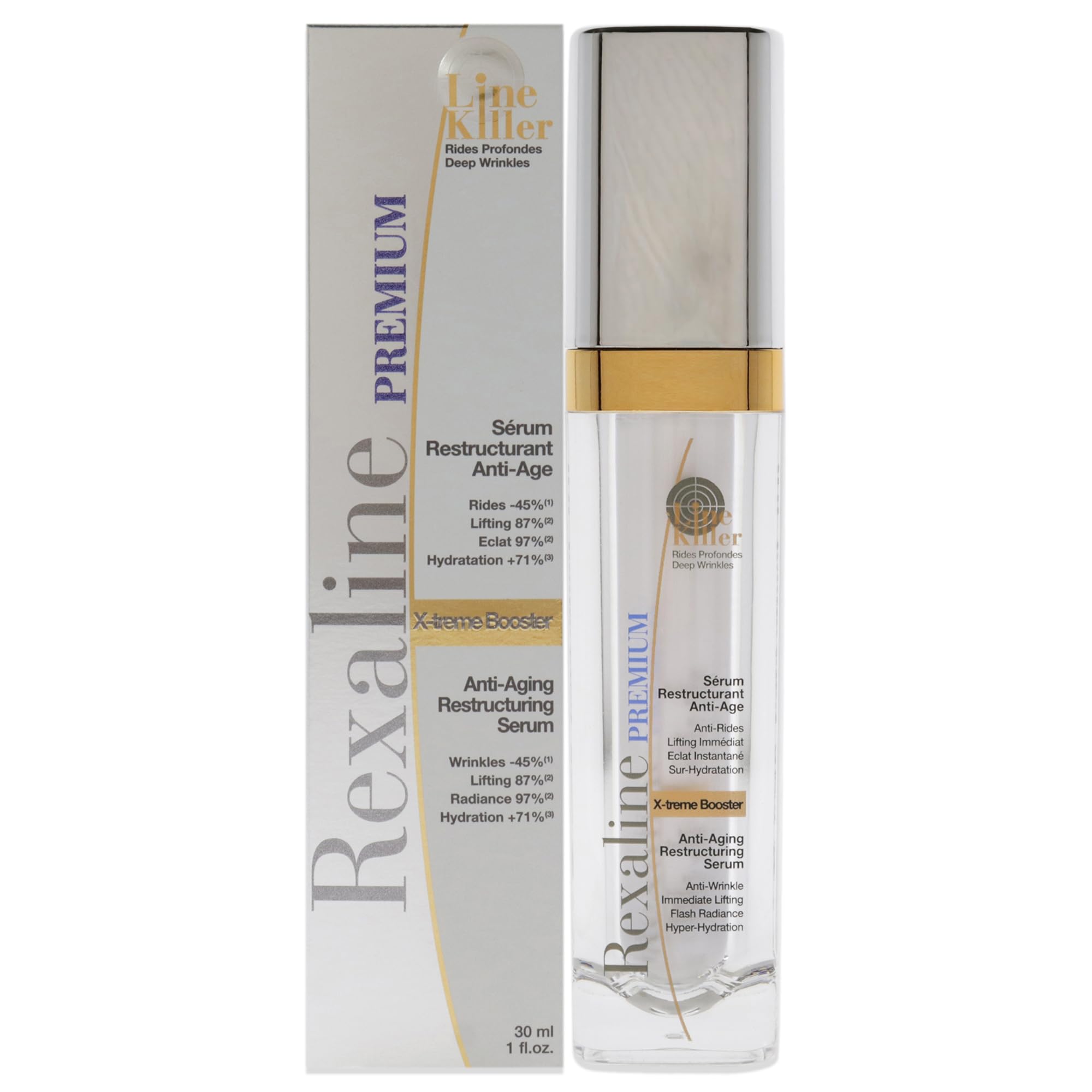 Rexaline - X-treme Booster - Anti-Aging Restructuring Serum - Plumping and lifting face serum with Hyaluronic Acid - Wrinkle corrector - Anti wrinkle care - Face Primer - Cruelty - 30ml