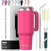 40 oz Tumbler with Handle,Tumbler with Lid and Straw,Double Wall Insulated Cup Stainless Steel Travel Mug(Cold for 34 Hours),Water Bottle for Iced Tea,Coffee,Cold Beverages(Gloss Pink)