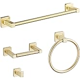 Brusehd Light Gold Bathroom Hardware Set 4 Pieces,Towel Bar Set Stainless Steel Wall Mounted, Includes 16In Hand Towel Bar, Towel Ring, Robe Towel Hooks,Toilet Paper Holder, Bathroom Towel Rack Set…