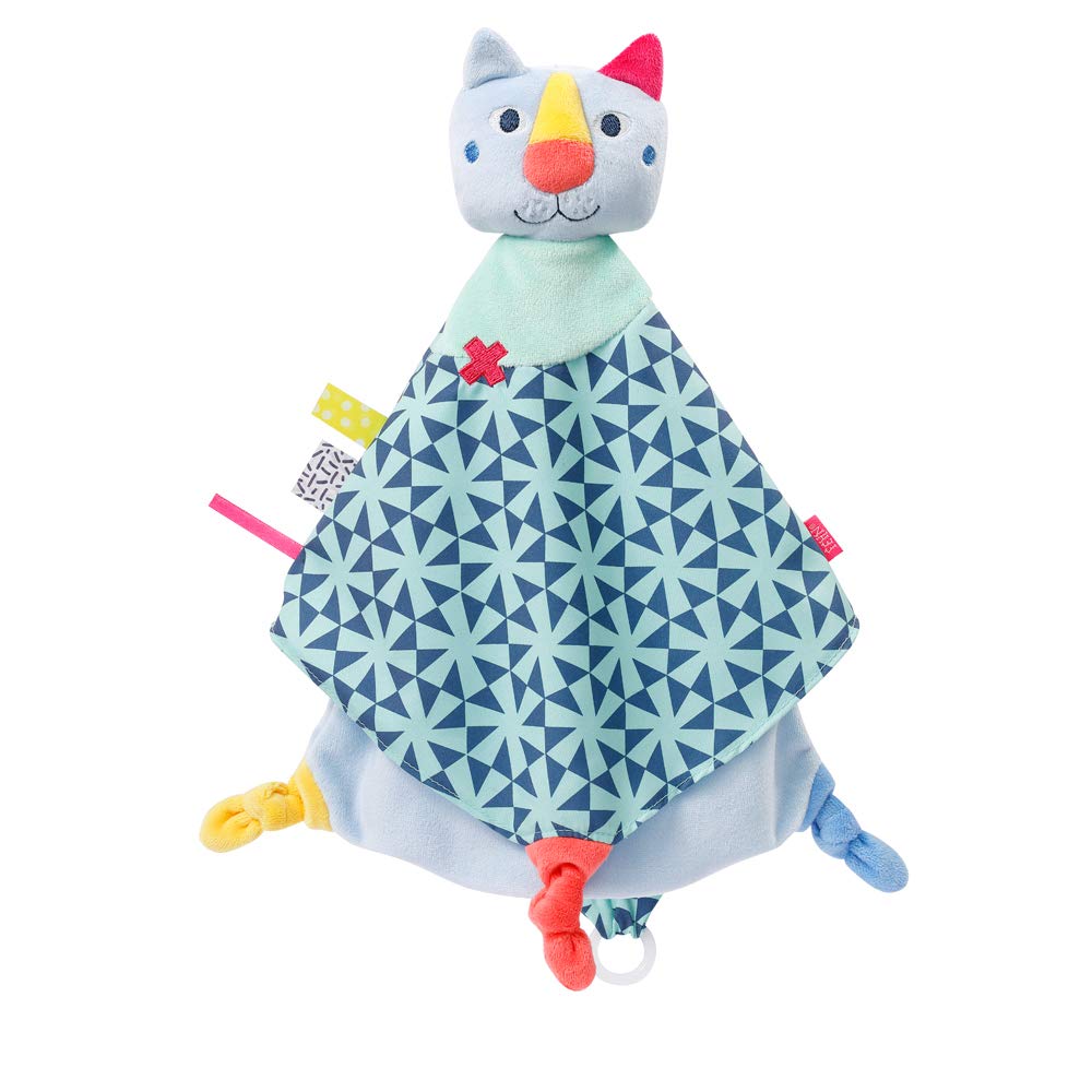 Fehn 055146 Comfort Blanket Cat Deluxe Colour Friends - Playmate, Sleep Aid & Soft Toy Cuddle Blanket with Dummy Attachment for Cuddling & Loving - for Babies and Toddlers from 0+ Months