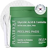 PLANTIFIQUE Korean Glycolic Acid Toner Pads 60 Pcs with Niacinamide, CICA - AHA BHA PHA Face Daily Peel Exfoliating Pads Formula for Gentle Skin Renewal for All Skin Types - Refillable Container