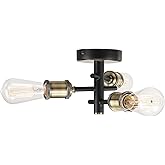 GLOBE Electric 60627 Shipka 3-Light Flush Mount Ceiling Light, Matte Black, Antique Brass Accents