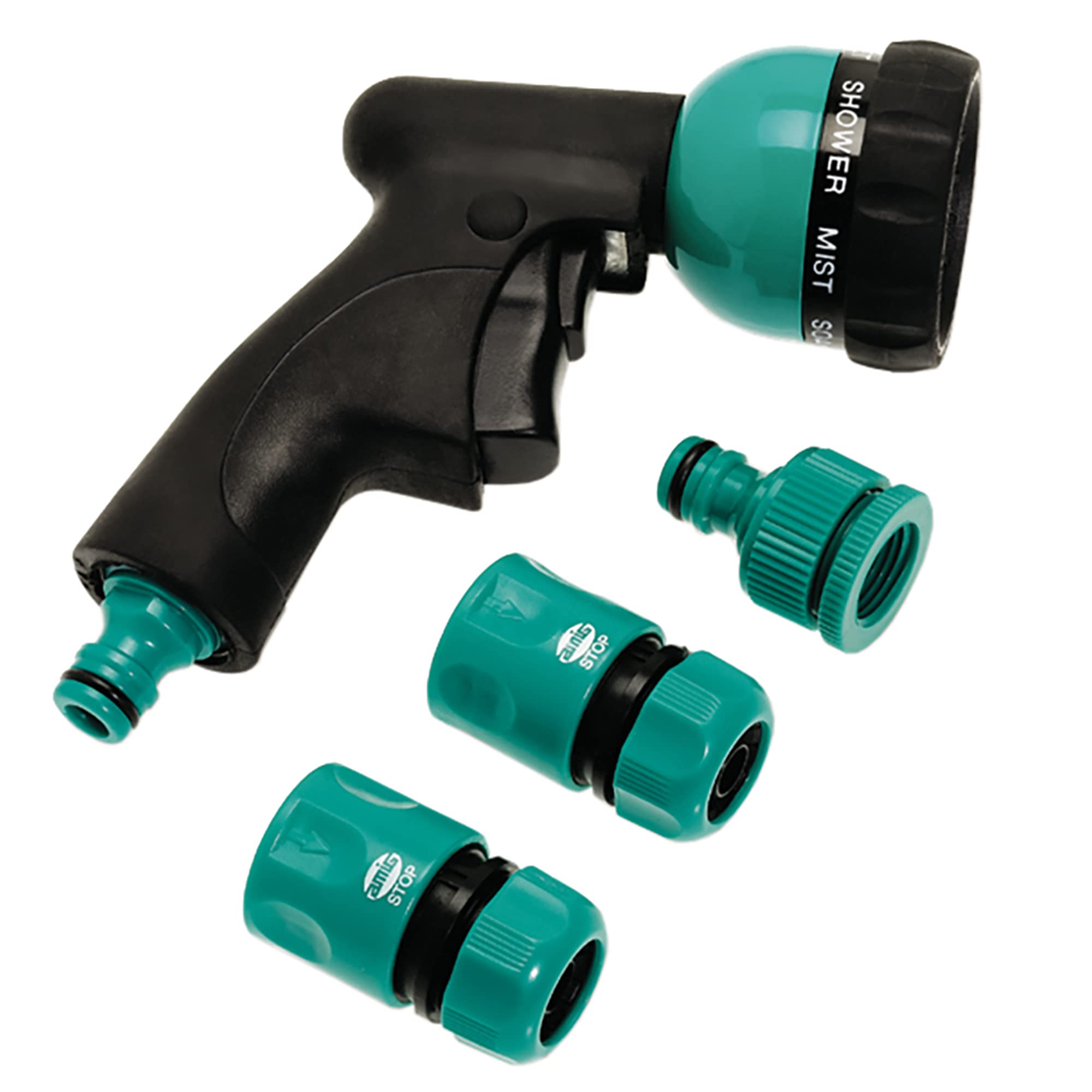 Amig - Irrigation Kit with Gun and Hose Adapter - Includes 2 Faucet Connectors | for Use in Patio and Garden Cleaning | Easy to Install