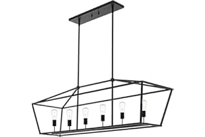 BONLICHT 6-Light Linear Farmhouse Chandelier in Matte Black Finish Industrial Kitchen Island Pendant Lighting Ceiling Hanging Lamp for Dining Room Stairway Living Room