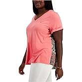 Tommy Hilfiger Womens Casual Mix Media Short Sleeve V-neckT-Shirt