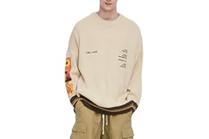 Aelfric Eden Mens Long Sleeve Van Gogh Printed Cable Knit Sweaters Casual Oversized Sweater Pullover