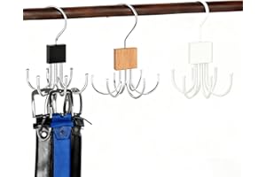 WVD 3 Pcs Belt Hanger for Closet with 6 Claws, Metal Belt Organizer 360° Rotatable Hook, Closet Organizers Hangers Space Savi