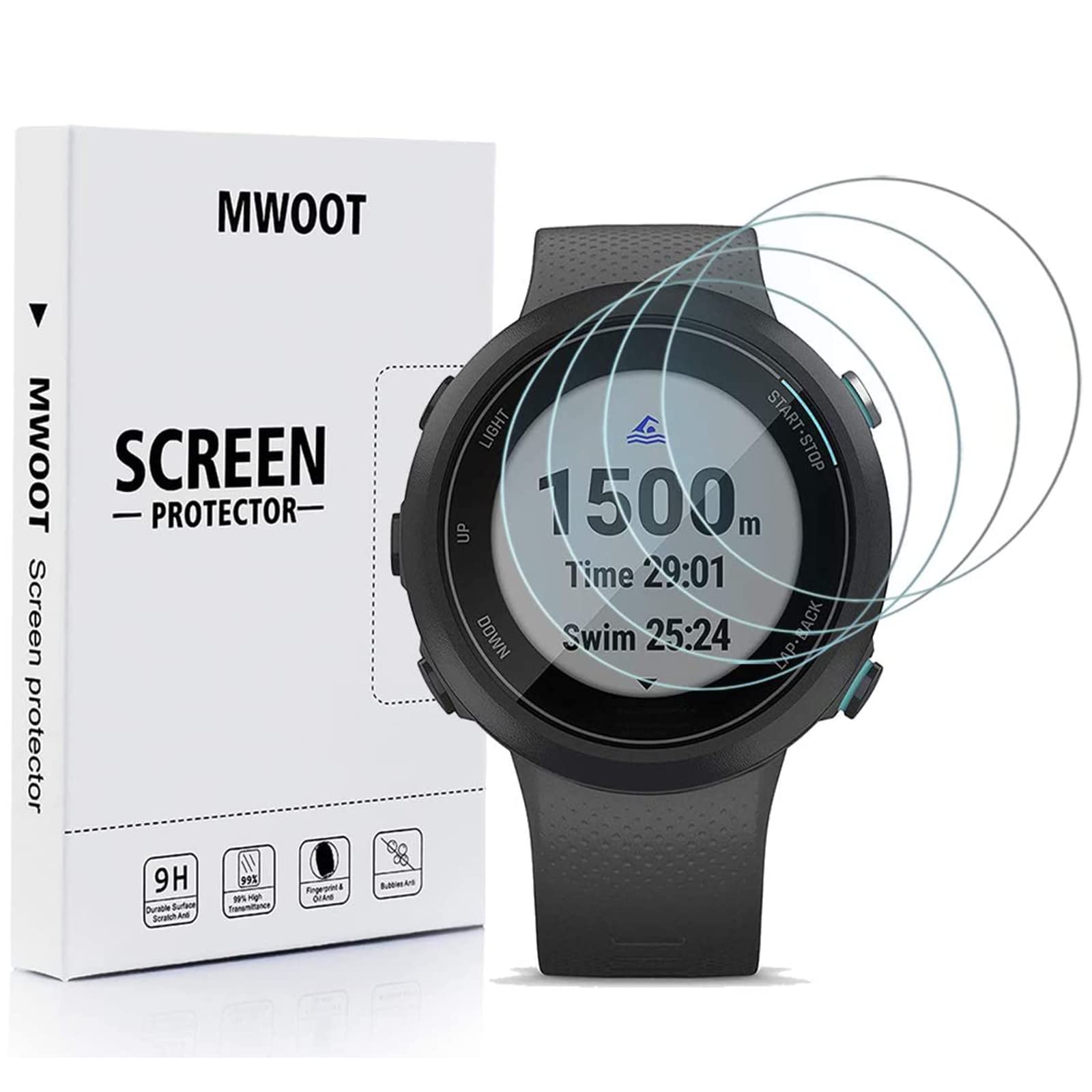 MWOOT Pack of 4 Screen Protector Glass Tempered Compatible with Garmin Swim 2 Watch, 9H Hardness Scratch Resistant Protective Glass Film for Smartwatch Screen Protection