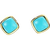 Sterling Silver Turquoise Stud Earrings for Women Cushion Cut 18K Gold Plated Women's Earrings