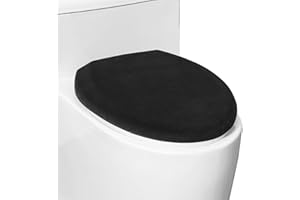 LANSEYIXIU Comfortable Soft Plush Toilet Lid Cover for Bathroom, Machine Washable Toilet Seat Covers, Fits Most Round Elongated and Oblong Lids, Easy Installation& Cleaning (Black)