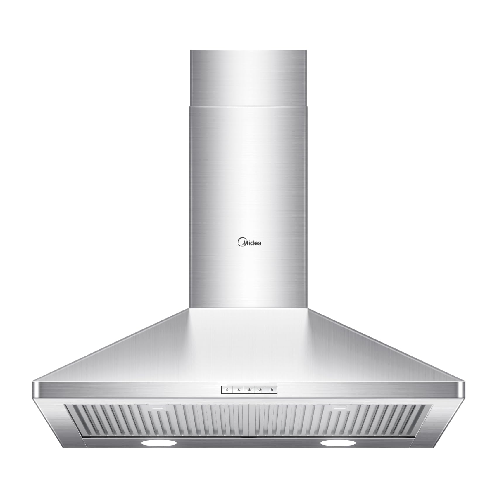 Midea MVP30W6AST Ducted Pyramid Range 450 CFM Wall Mount Vent Hood with 3 Speed Exhaust Fan, Stainless Steel Permanent Filters, Two LED Lights, Convertible to Ductless, 30 inches