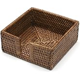 Caspari Rattan Cocktail Napkin Holder in Dark Natural Brown, 1 Each